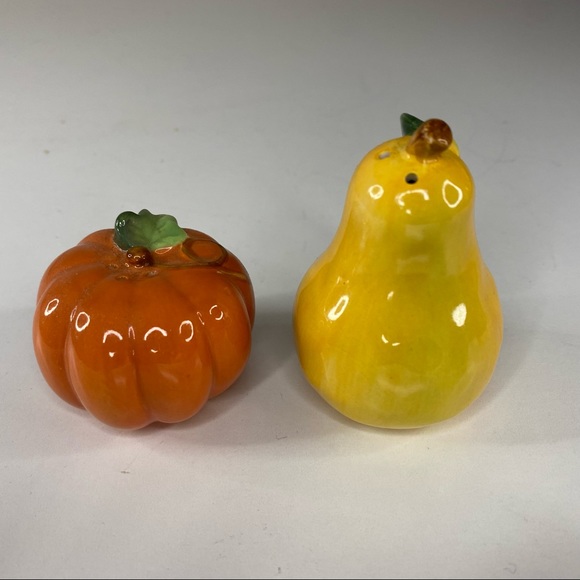 Vintage Other - Mid Century Modern Pumpkin and Pear Hand Painted Glazed Salt and Pepper Shakers